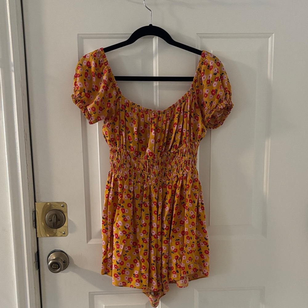 Urban Outfitters Floral Romper Dress - Orange and Pink